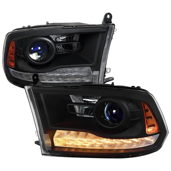 Spec-D Tuning LED Black Projector Headlights Compatible with 2013-2018 Dodge RAM 1500 / 2500 / 3500, 2019-2024 RAM 1500, Left Right Pair Headlamps Assembly
