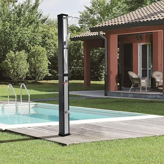 VINGLI 10.6 Gallon Solar Heated Showe with Shower Head, Handheld Showerhead and Foot Shower Tap for Poolside Backyard Beach Pool Spa Black,Silver