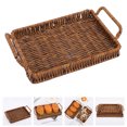 thumbnail image 3 of 1Pc Rectangular Hand-woven Basket with Handle Home Plastic Bread Holder Brown, 3 of 8