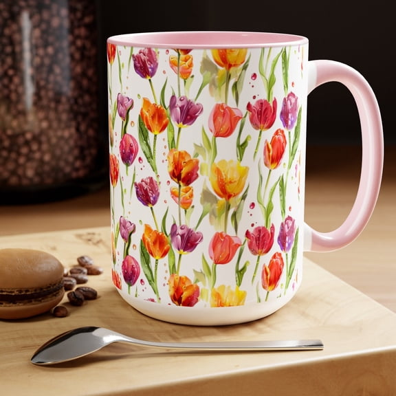 Spring Tulip Coffee Mug: Vibrant Floral Art, Ceramic