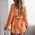 thumbnail image 5 of Usmixi Jumpsuits for Women Dressy Fashion Empire Waist Pleated Ruffle Layer Hem Mini Jumpsuits Overalls Summer Square Neck Long Sleeve Solid Short Formal Rompers Orange xxl, 5 of 5