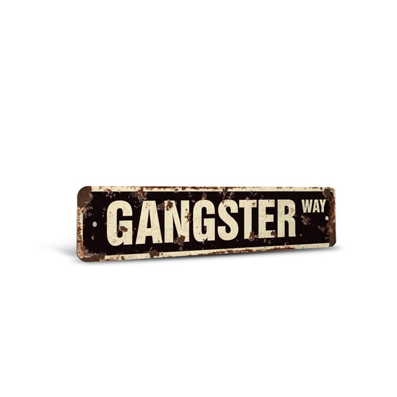 GANGSTER Vintage Style Rustic Street Sign – Mob Mobster Mafia Gangsta Thug Retro Decorative Wall Sign for Home, Bar, Garage, or Outdoor Use | 6" X 24" Plastic Road Sign