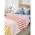 thumbnail image 4 of Colorful Stripe King Size Flat Sheet, Wrinkleproof & Fadeproof Cooling Flat Bed Sheet Only, Modern Pink Red Yellow Vertical Striped Breathable Soft Bedding Top Sheets 105 x 98 Inches, 4 of 8