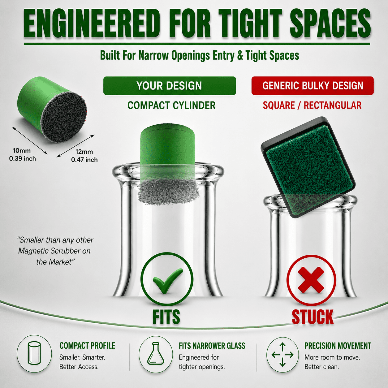 The Magic Cleaner - The Reusable, Non-Toxic, Magnetic Glass Cleaner For Water Pipes, Windows, Aquariums, Vases, Bowls