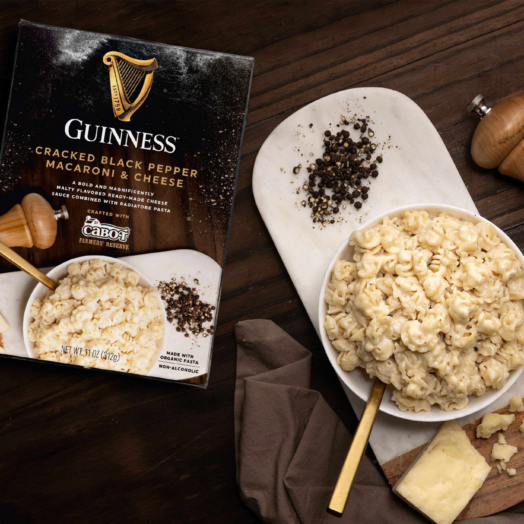 Guinness Cracked Black Pepper Macaroni & Cheese with Organic Pasta, 11 oz Box, Shelf-Stable