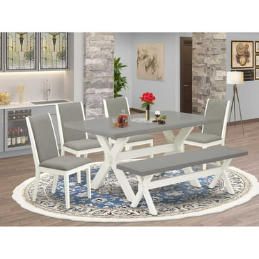 East West Furniture X-Style 6-piece Wood Dining Set in White/Shitake/Cement