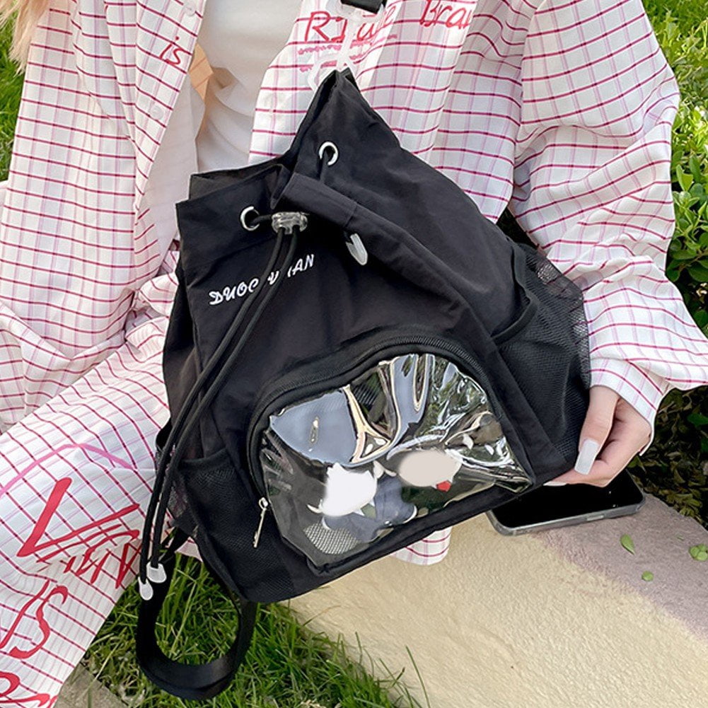 Slccxzc Women Grunge Drawstring Simple Backpacks Y2k Aesthetic Casual All Match Ita Bags