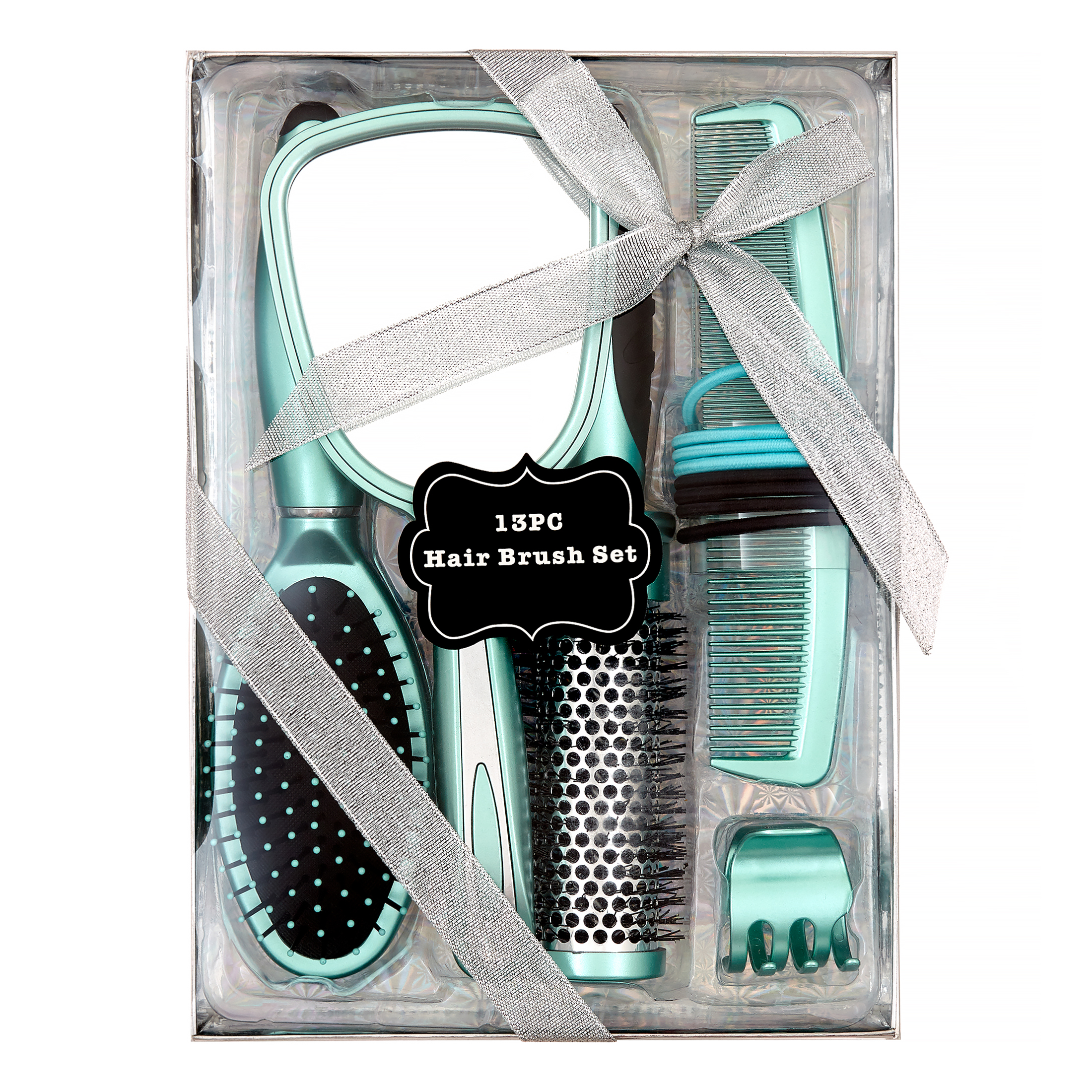Salon Hair Brush Styling Gift Set with Hand Mirror, Teal, 13 Pieces