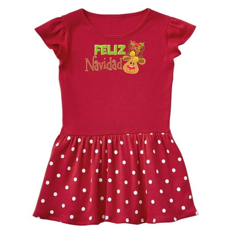 

Inktastic Christmas Feliz Navidad with Cute Reindeer Gift Toddler Girl Dress