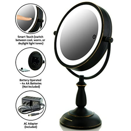 - Natural Warm White LED Mirror w/ 1x/10x Magnification - Oil Rubbed Bronze 7.5