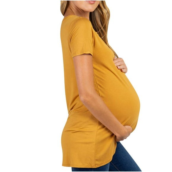 PEZHADA Femmes Fall Mode 2023, Maternity Clothes Femmes, Femmes Enceintes Clothes à Manches Courtes Ourlet Irrégulier T-shirt en Vrac