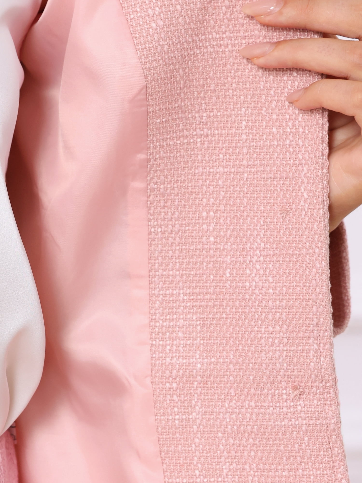 DARING DIVA 2Pcs Women's Tweed Peplum Collarless Blazer Jacket Skirt Set XS Pink