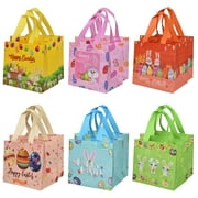 LONGRV 12 Pcs Easter Gift Bags, Woven Easter Goodie Bags Party Treat Bags with Handles for Easter Egg Hunt, Reusable Easter Rabbit Bunny Bag for Kids Party Favor Supplies