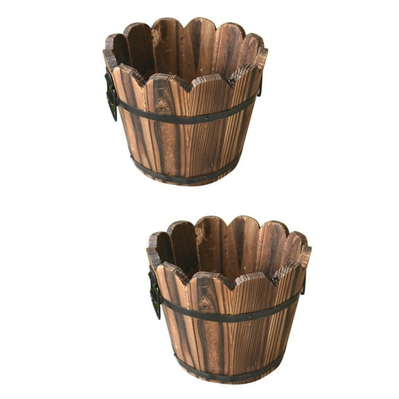Set of 2 Indoor Flower Pots Large Wooden Planters for Outdoor Air Plants Fleshy