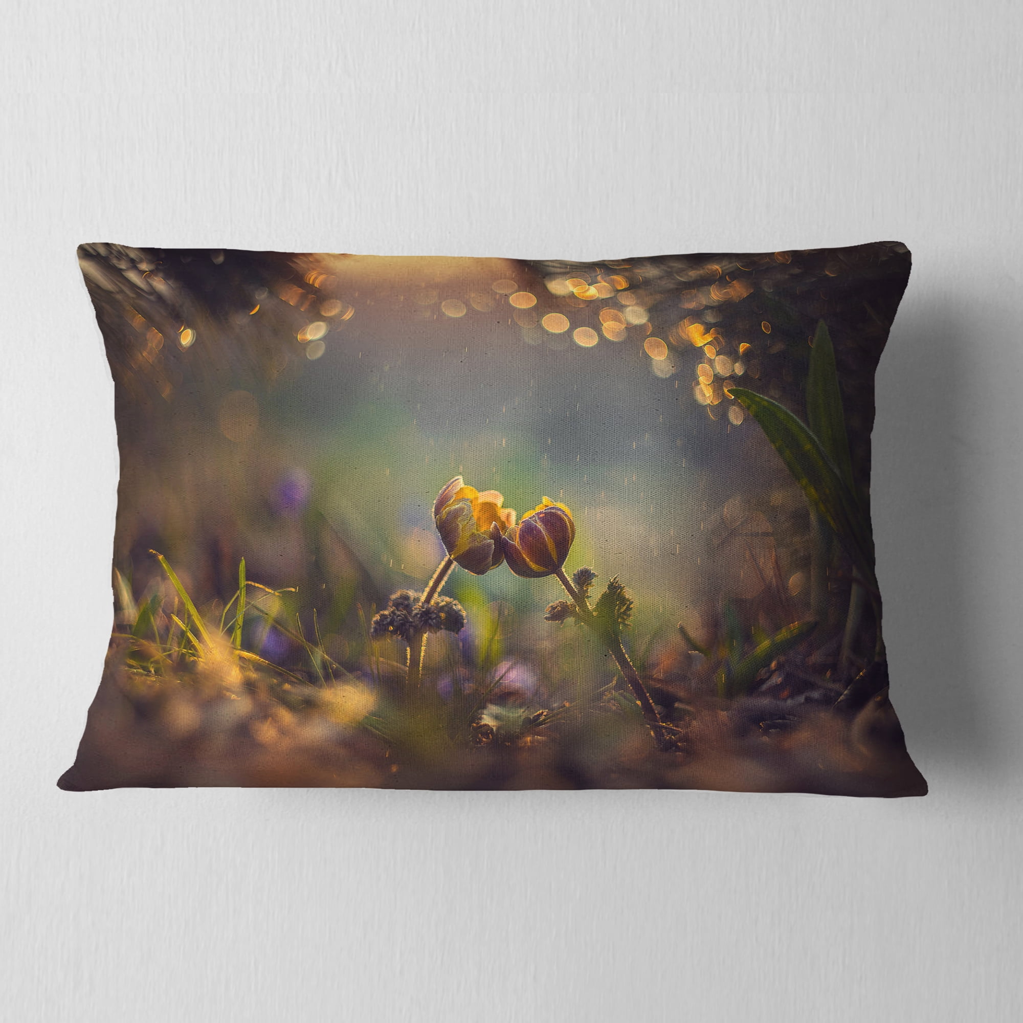 Designart Two Spring Flowers - Floral Throw Pillow - 12x20