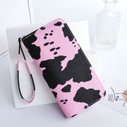 Aellinatey Stylish Cow Print Handheld Wallet PU Card Holder Purse for Fashionable Women