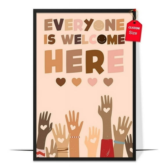 LOLUIS Inspirational Diversity Wall Art, Boho Equality Inclusive Art Decor for Bulletin Board Classroom, Everyone is Welcome Here Poster (Unframed 11"x17")