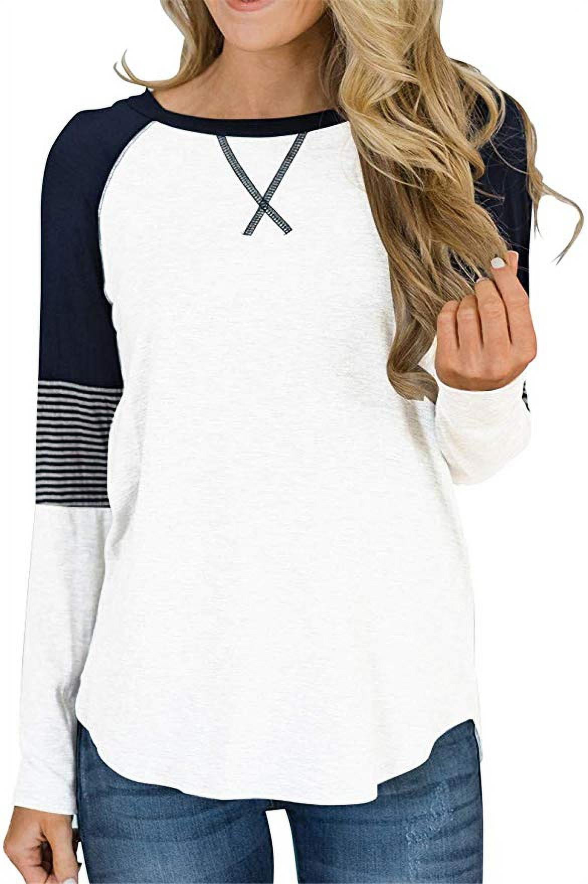Dearlovers Womens Casual Round Neck Long Sleeve Color Block Loose Tunics Shirts Tops 