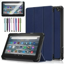 EpicGadget Case for Amazon Fire 7 (12th Generation, 2022 Released) - Lightweight Tri-fold Stand Auto Wake/Sleep Folio Cover Case 1 Screen Protector and 1 Stylus (Navy Blue)