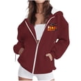 thumbnail image 2 of Halloween Jackets for Women Cute Pumpkin Printed Full Zipper Drawstring Hooded Fashion Spooky Festival Jacket with Pockets Wine XXL, 2 of 7