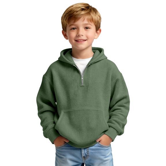 EnJoCho Boys Quarter Zip Hoodies 𝖶affle Knit Kids Long Sleeve Hooded Sweatshirts Teens Pullover Tops Clothes 4-14 Years Casual Fleec𝖾 Outerwear Knitwear Clothing
