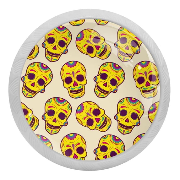 4PCS Round Skull Cabinet Fluorescence Knob Glowing in the Dark Furniture Drawer Pulls Handle with Screws