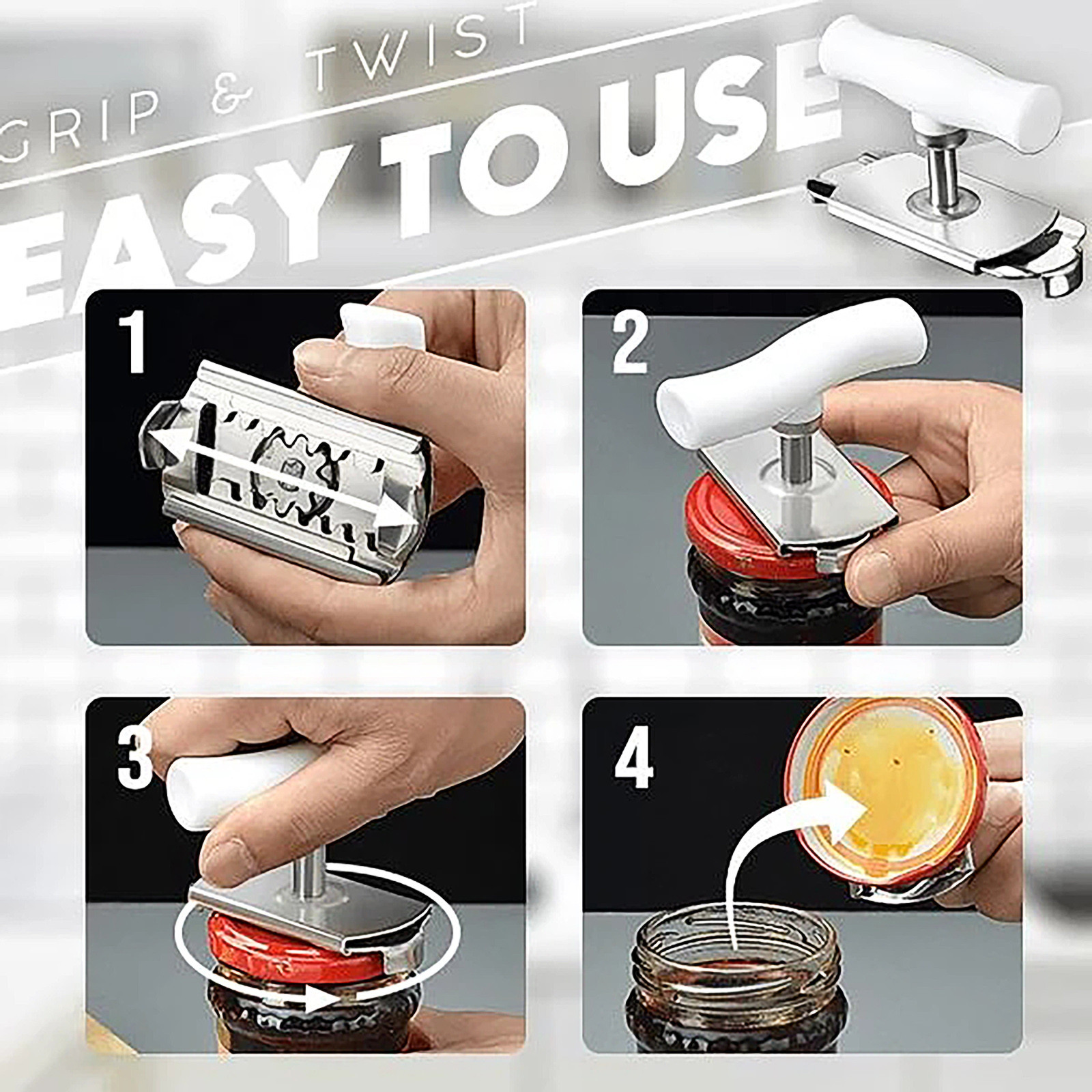 Cap Crack Opener,Adjustable Stainless Steel Jar Opener,2pcs Kitchen Gadget Multifunctional Non- Bottle Opener Screw Capper, Bottle Opener For Weak Hands For Arthritic Hands.(2pc-White)