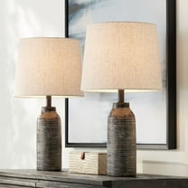 360 Lighting 24" High Mid Century Modern Farmhouse Rustic Table Lamps Set of 2 Black Finish Oatmeal Shade Living Room Bedroom