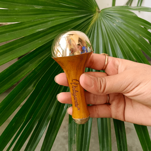 Vintageware® Luxury Kansa Wand Massager, Natural Kansa Wand with Teak Wood Handle, Double Sided Massage Wand, Bronze Wand For Foot-4 Inch