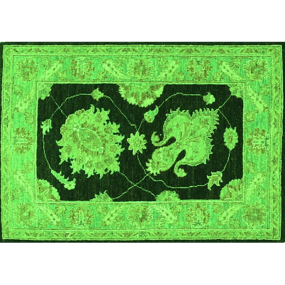 Ahgly Company Machine Washable Indoor Rectangle Oriental Green Traditional Area Rugs, 4' x 6'