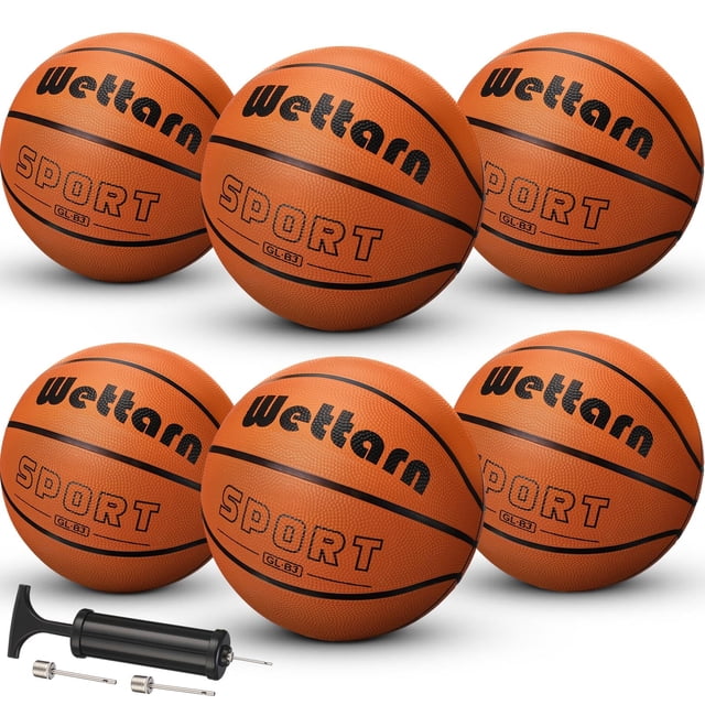 Paquete de 6 pelotas de baloncesto de goma Wettarn, tamaño 3, 56 cm con bomba