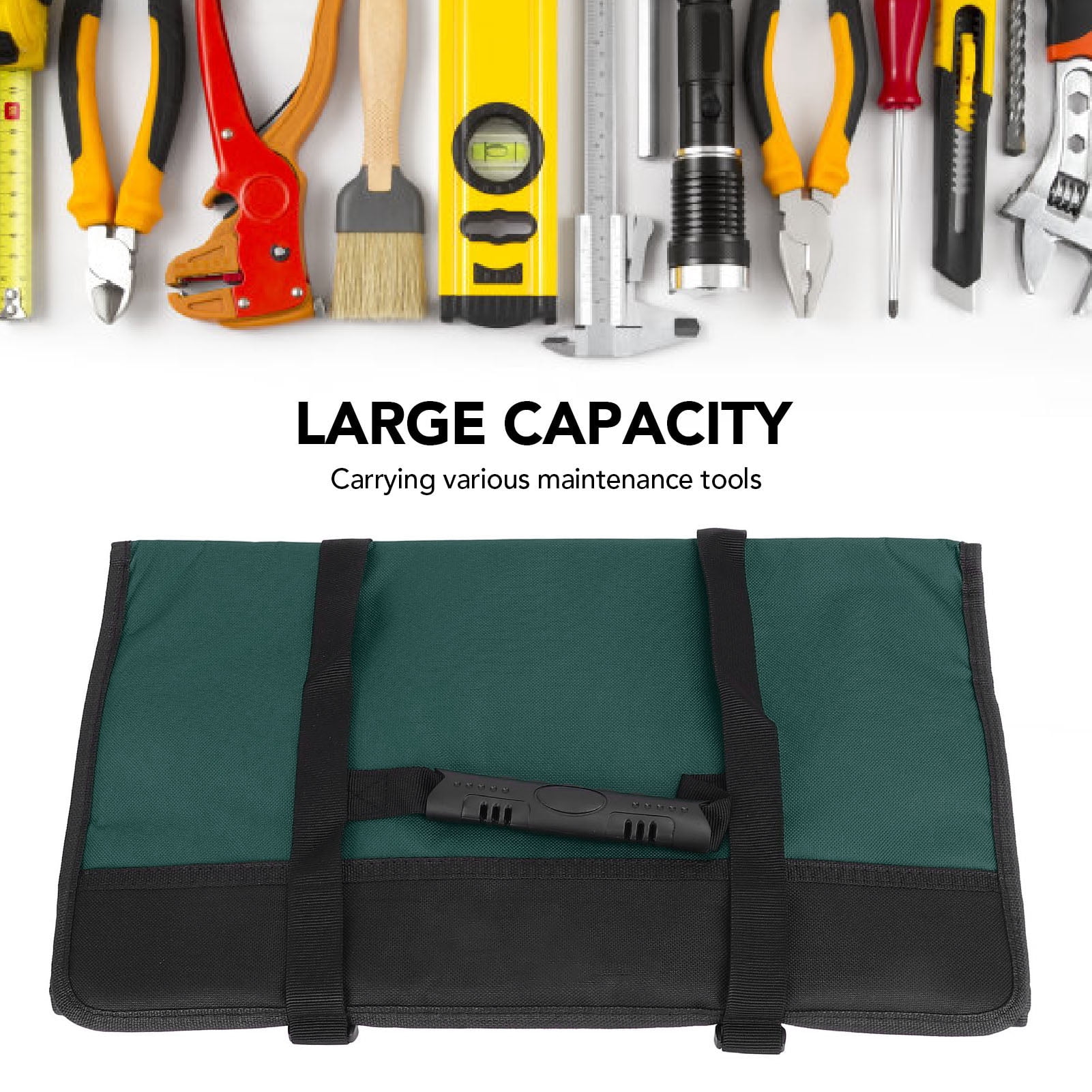 Riousery Electrician Tool Roll Organizer Portable Canvas Wrench Storage Pouch Bag Large Capacity Heavy Duty for Hardware Hand Tools Green 18.11 inches / 46 cm