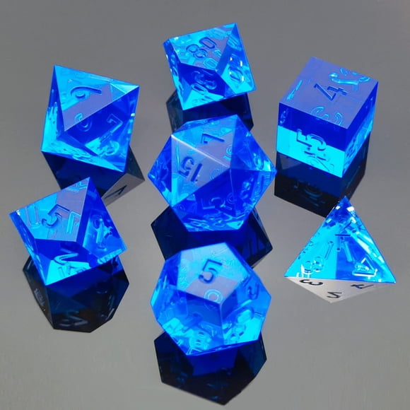 Bescon Crystal Clear (Unpainted) Sharp Edge DND Dice Set of 7 Razor Edged Polyhedral D&D Dice Set for Dungeons and Dragons Role Playing Games Sapphire Color