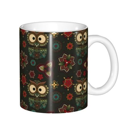 

Yiaed Boho Owl Print Ceramics Coffee Large Handle Design Extra Large Tea and Coffee Cup for Office and Home Mugs
