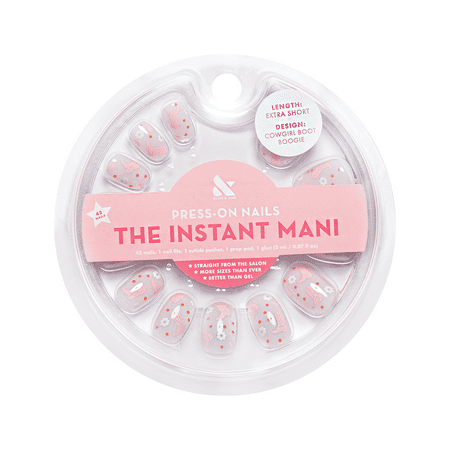 Olive & June Instant Mani Round Extra Short Press-On Nails, Pink, Cowgirl Boot, 42 Pieces
