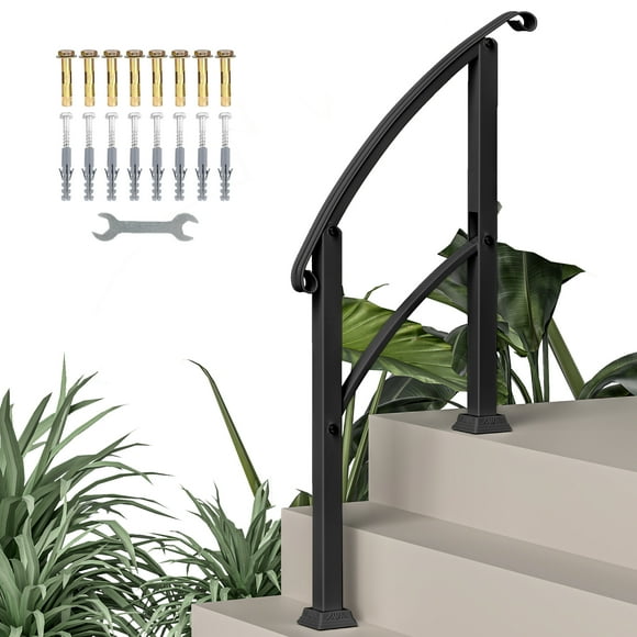 Outsunny 1-3 Step Handrails for Outdoor Steps, Deck Stair Railing, Black