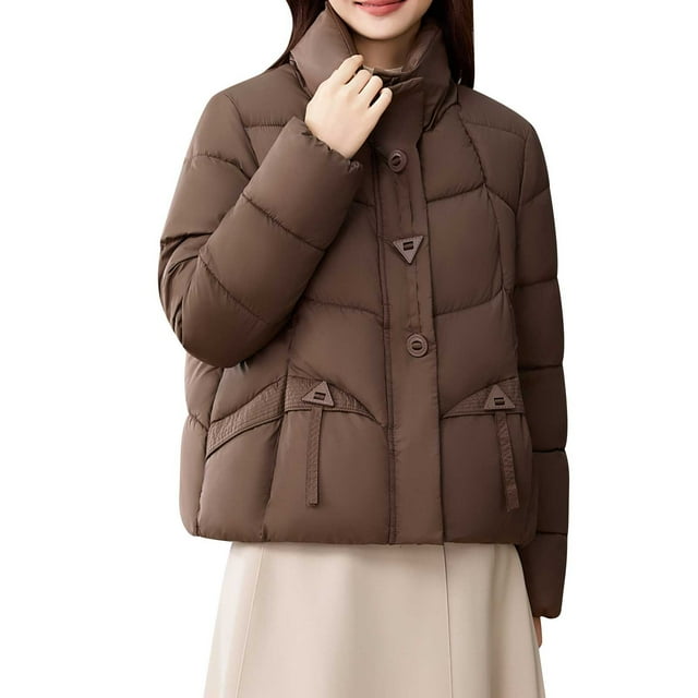 Gpaecead Quilted Jackets Women's Casual Colored Long Sleeved Lapel Collared Jacket