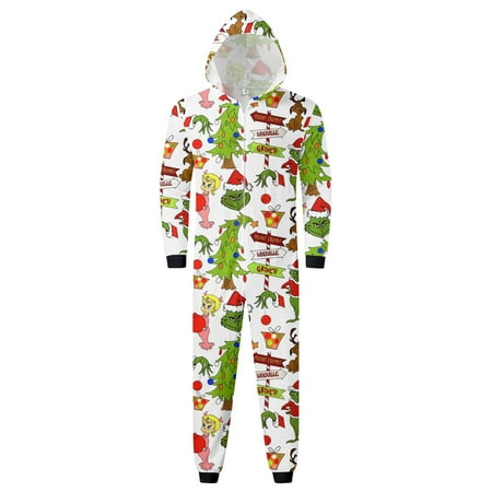 

Gasue Gr1nch Christmas Shirt Christmas Print Family Matching Hooded Long Sleeved Zippered Jumpsuit Set Christmas Gifts Multi-color L