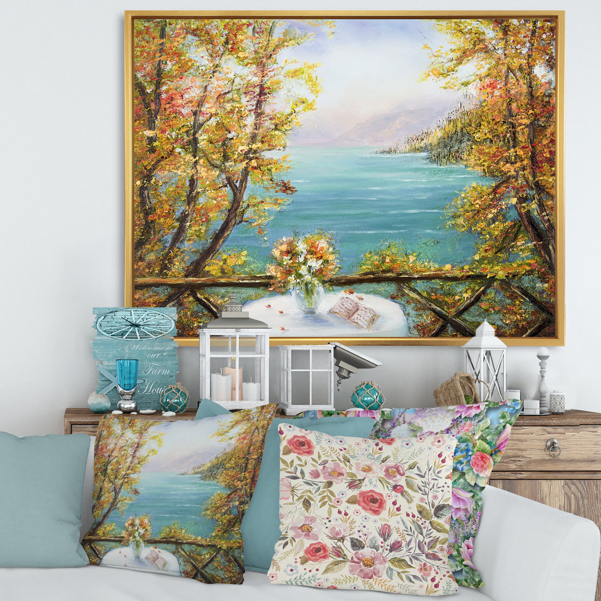 Designart 'The Blue Ocean View From Terrace' Nautical & Coastal Framed Canvas Wall Art Print
