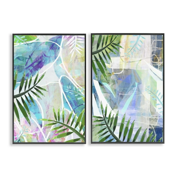 Stupell Industries Abstract Pastel Palm Shapes Plants & Flowers Painting Black Framed Art Print Wall Art, 12 x 18, Set of 2