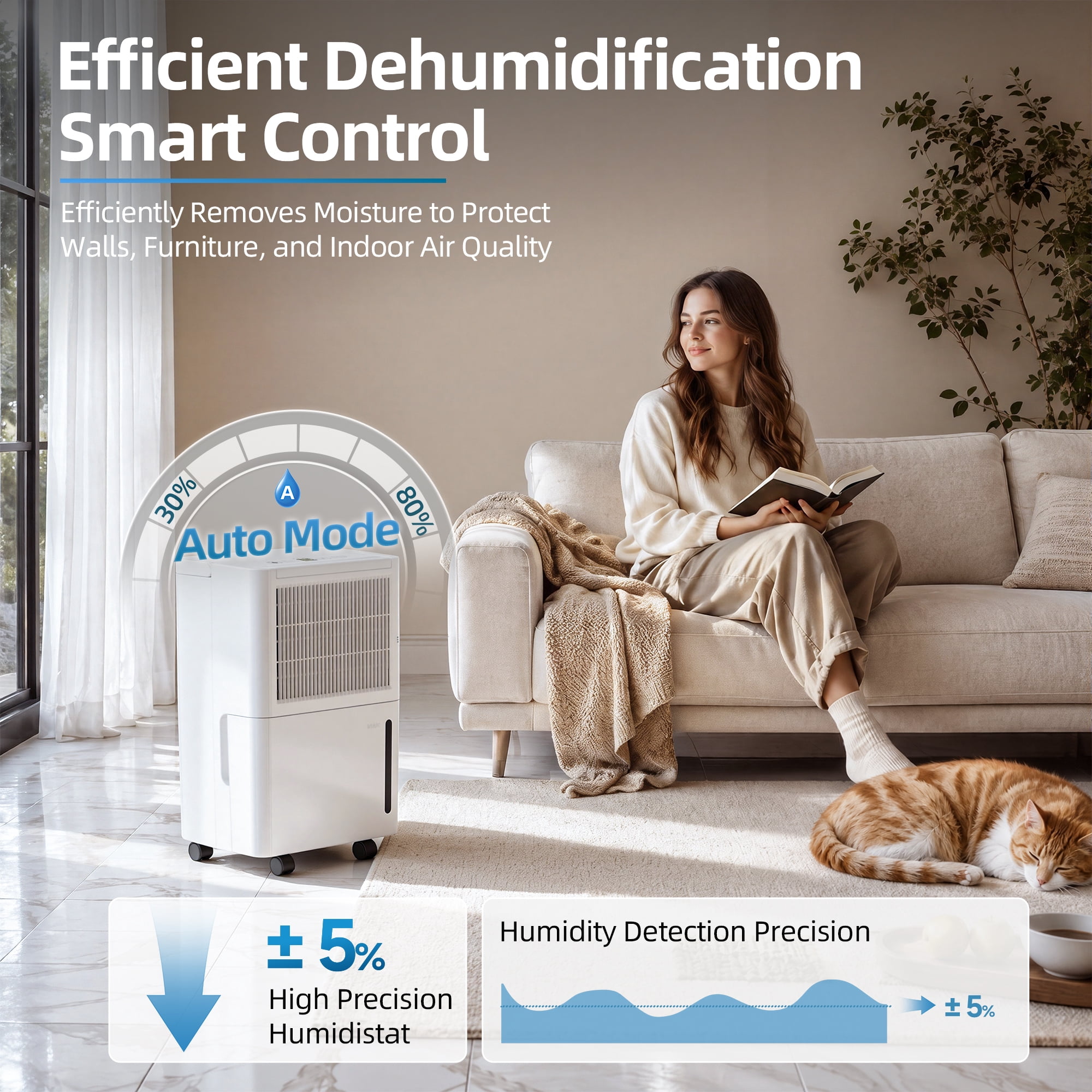 30 pt. 2000 sq.ft. Dehumidifier for Home with Bucket, Drain Hose in White, Auto-defrost