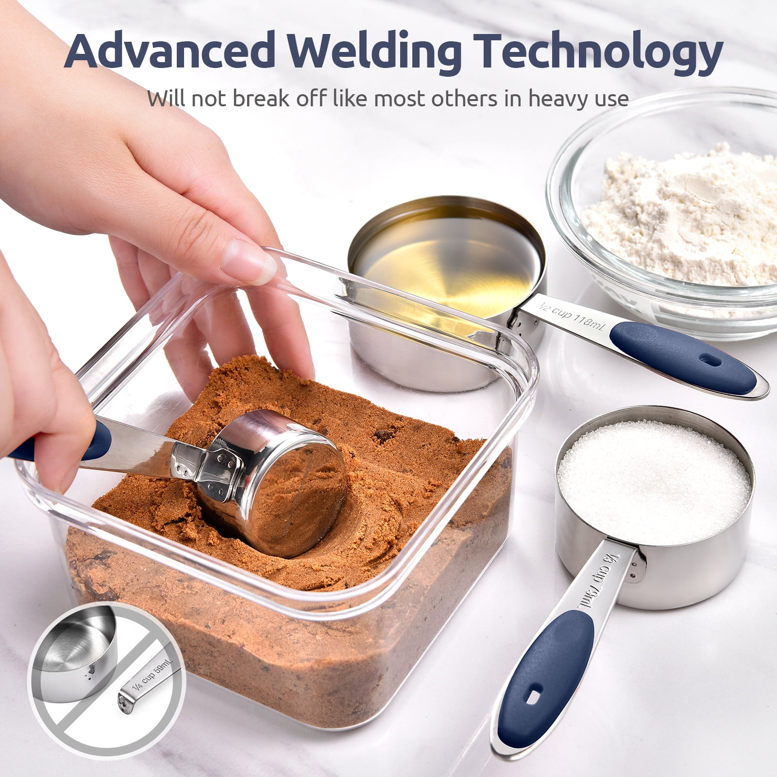 U-Taste 18/8 Stainless Steel Measuring Cups and Spoons: 10-Pcs Metal Stacking Measure Set for Baking Cooking with Strengthened Welds (Midnight Blue)