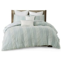 Pemberly Row Modern Cotton Jacquard Full/Queen Duvet Cover Set in Aqua Blue