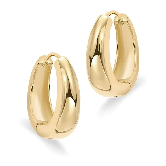 14K Gold Plated Sterling Silver Post Small Chunky Hoops Earrings | Thick Lightweight Gold Hoop Earrings for Women