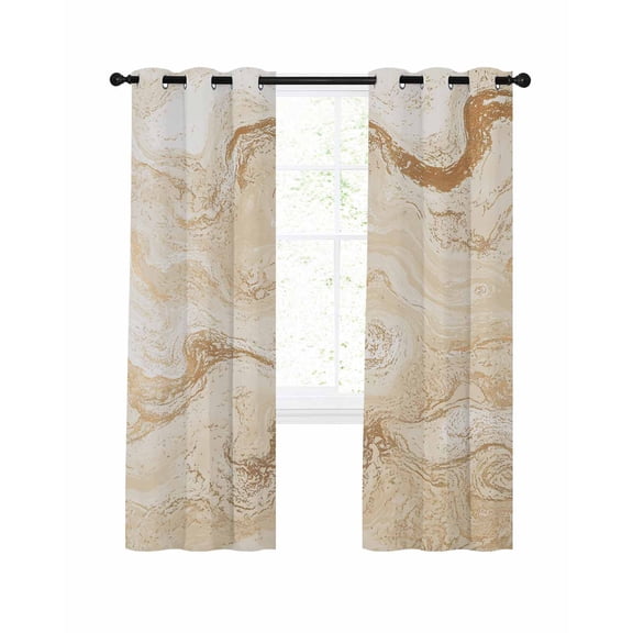 Beige Marble Blackout Curtains, Light Blocking Print Window Curtains, Chic Neutral Minimalist Fluid Aesthetic Thermal Insulated Window Drapes for Living Room Kitchen Cafe 2 Panels, 104"W x 90"L