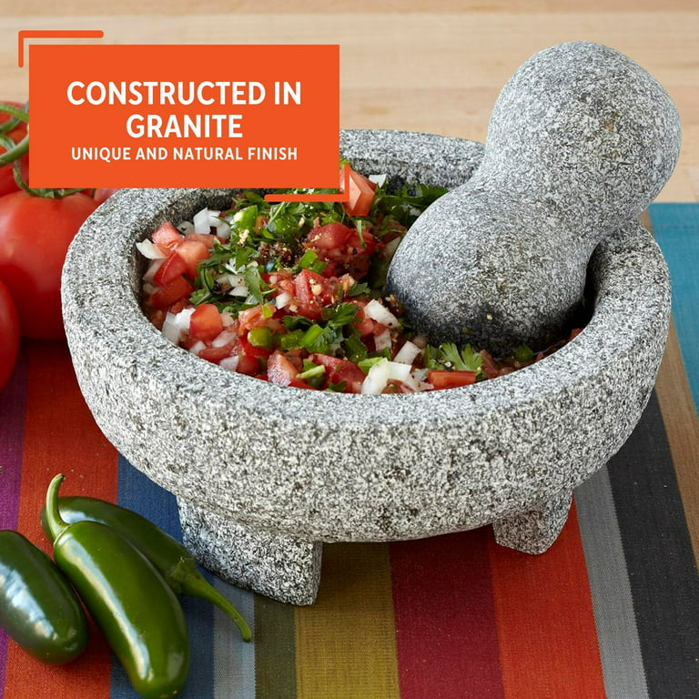 Mortar and Pestle Set, 8 Inch 4 Cups Large Capacity Unpolished Granite  Molcajete