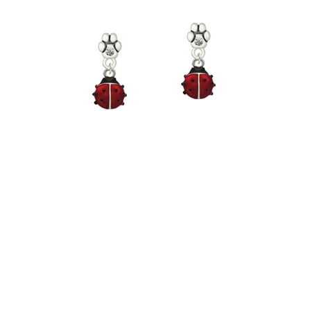 - Mini Red Translucent Ladybug - Clear Crystal Paw Earrings