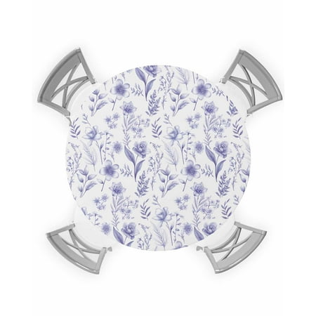 

Round Tablecloth with Elastic Spring Flowers Purple Orchids Plant Leaves Waterproof Stain-proof Table Cover Wipeable Fitted Table Cloths for 45 -54 Round Tables Dining Kitchen