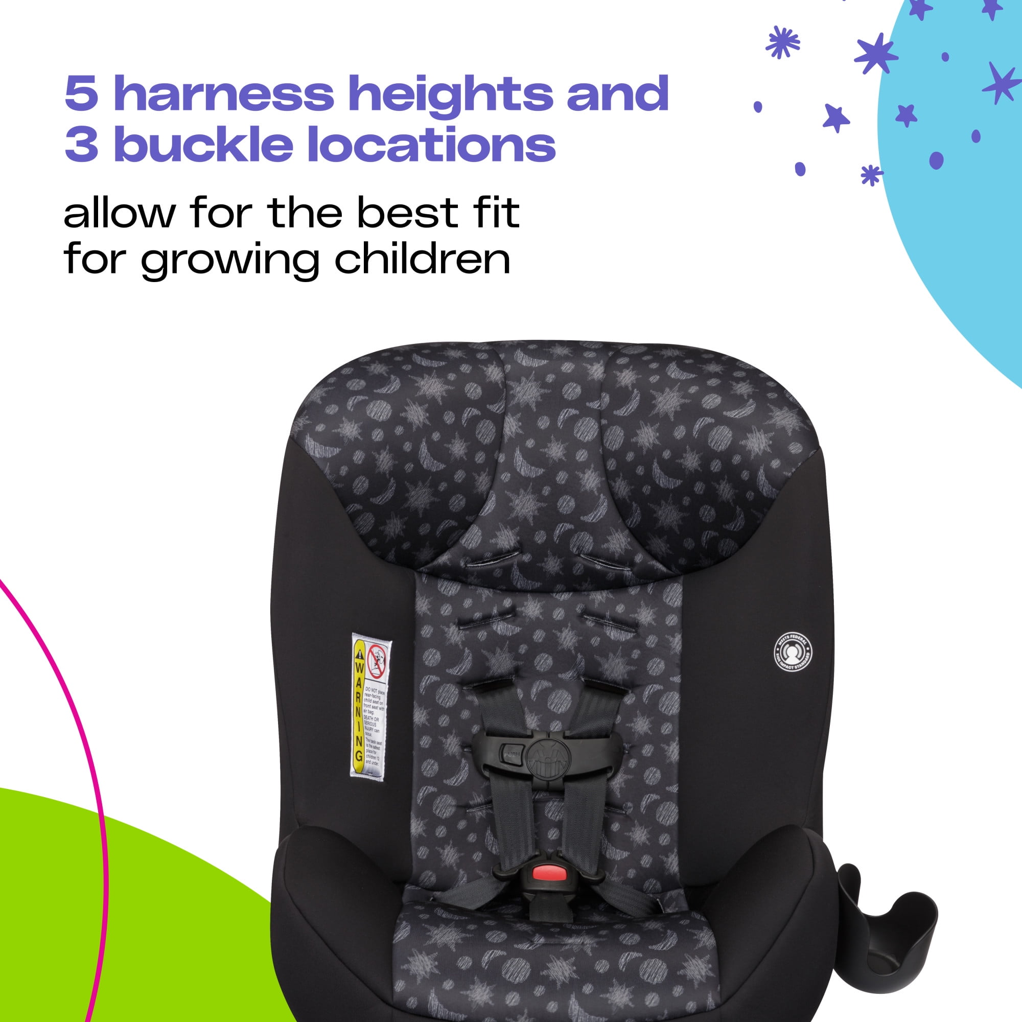 Cosco Kids Scenera Extend Infant & Toddler Convertible Car Seat, Moonlit Night, Black