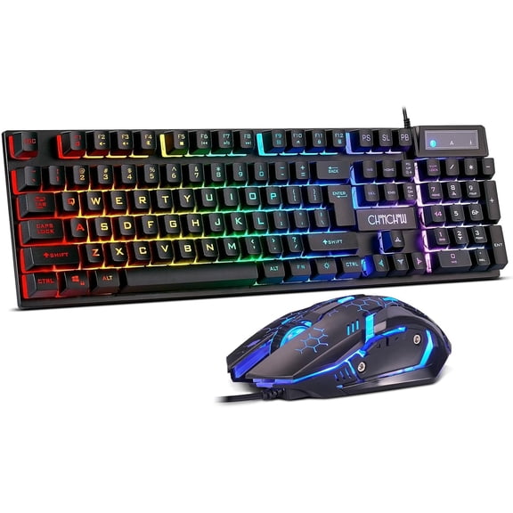 Gaming Keyboard and Mouse Combo, USB Wired RGB Backlit, Mechanical Feel Anti-ghosting Keyboard 3200DPI Ergonomic Mouse, LED Gaming Set for Laptop PC PS4 Xbox Mac Game Work
